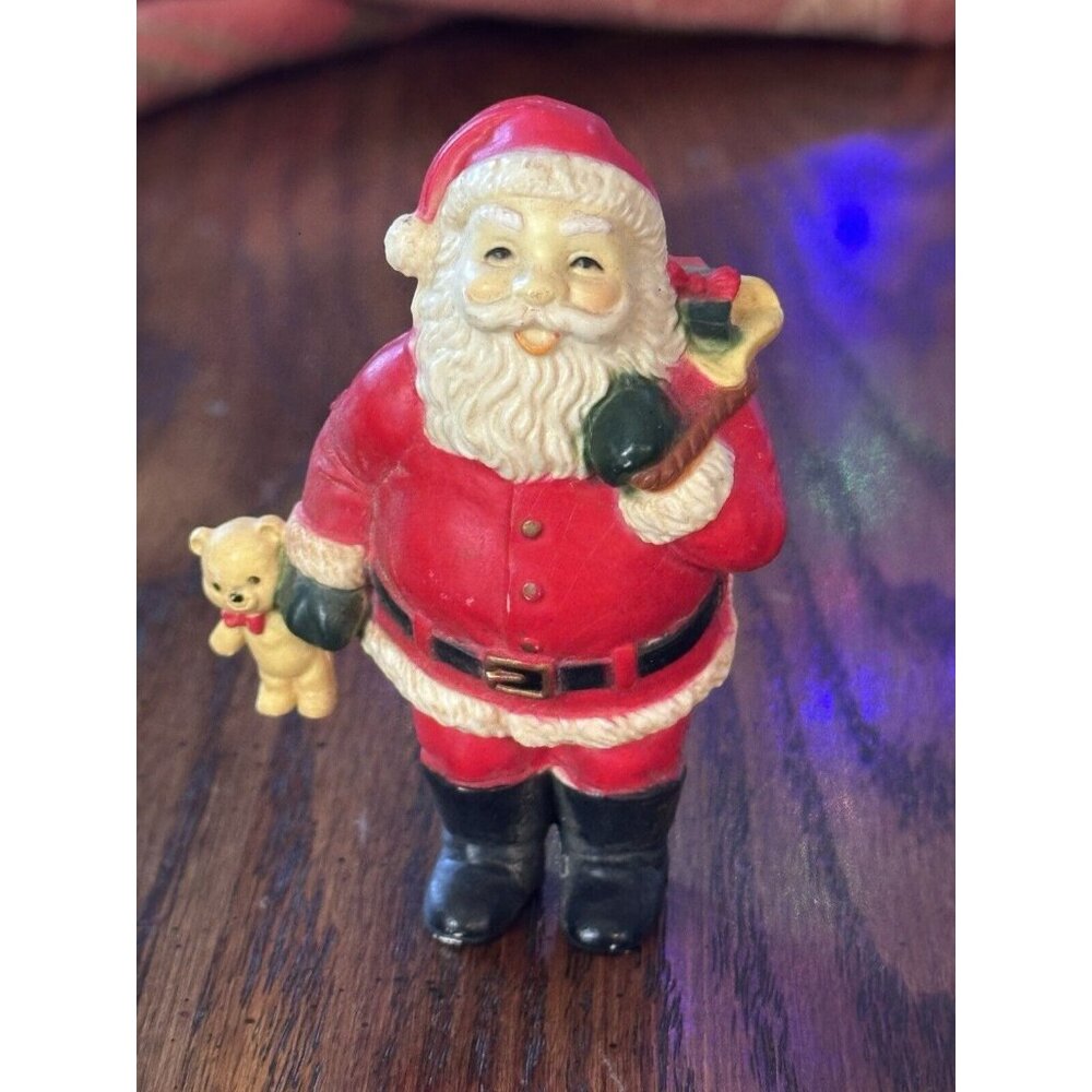 Small Santa With Toys And Bag With Presents Figurine 3”